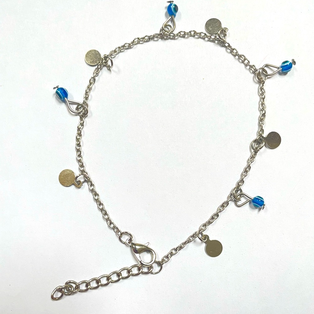 Silver Evil eye anklet - bracelet Blue Bead Anklet Protection Bracelet